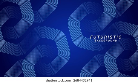 Abstract futuristic technology concept background. Shiny geometric line pattern on a dark blue background. Suitable for posters, covers, banners, presentations, websites, and flyers.