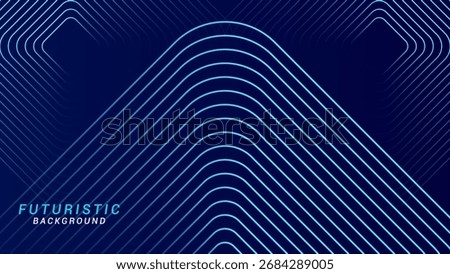 Abstract futuristic technology concept background. Shiny geometric line pattern on a dark blue background. Suitable for posters, covers, banners, presentations, websites, and flyers.