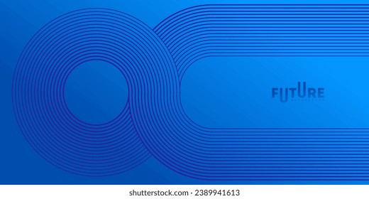Abstract futuristic technology concept. Abstract glowing blue circle stripe lines on blue background. Line art geometric design. Modern blue shiny lines for banner, website, cover, poster