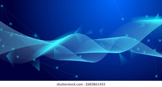 Abstract futuristic technology concept. Gradient digital blue background with wave lines and plexus lines of big data analysis.