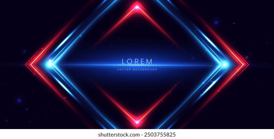 Abstractas concepto de tecnología futurista efecto de iluminación de flecha roja y azul sobre fondo oscuro. Ilustración vectorial