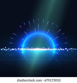 Abstract futuristic technology design. Glowing rays. Retro disco stage. Vector illustration