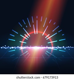 Abstract futuristic technology design. Glowing rays. Retro disco stage. Vector illustration