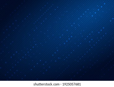 Resumen de la tecnología futurista líneas digitales punto y flecha sobre fondo de color azul oscuro. Ilustración del vector
