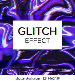 Abstract futuristic technology, dynamic liquid glitch effect. neon blue on dark background. Vector illustration
