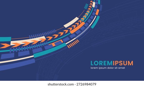 Abstrakte futuristische Technologie geometrischer Hintergrund mit gekrümmten Elementen und digitalen Formen