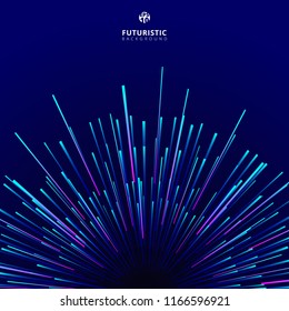 Abstract futuristic technology geometric circular geometric centric motion pattern. Radial dynamic lines ray colorful on dark background. Vector illustration