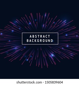 Abstract futuristic technology geometric circular geometric centric motion pattern. Neon radial dynamic light ray line colorful on dark background.