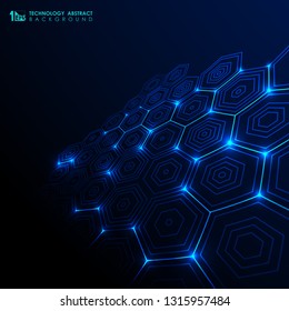 Abstract futuristic technology gradient blue hexagon pattern background.  vector eps10