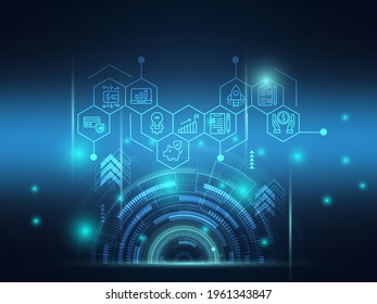 Abstract Futuristic Technology, Hitech With Business Icons Background Vector Illustration