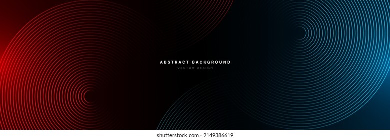 Abstract futuristic technology lines background with red and blue light effect. Gradient circle line pattern design. Glowing lines vector. Modern dark banner template graphic elements.