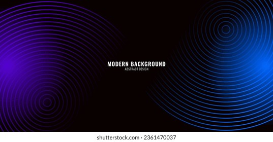 Abstract futuristic technology lines background with purple and blue light effect. Gradient circle line pattern design. Glowing lines vector. Perfect for banner, poster, cover, landing page, etc.