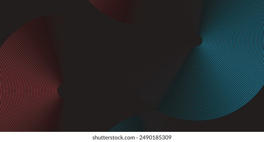 Abstract futuristic technology lines background with red and blue light effect. Gradient circle line pattern design. Glowing lines vector. Modern dark banner template graphic elements.