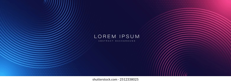 Abstractas tecnología futurista líneas de fondo con efecto de luz. Líneas circulares brillantes. Moderno patrón de líneas geométricas degradadas azules y rosadas brillantes. Plantilla Horizontal de Anuncio. Ilustración vectorial