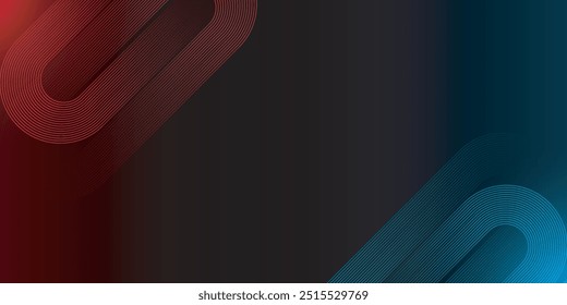Abstract futuristic technology lines background with red and blue light effect. Gradient circle line pattern design. Glowing lines vector. Modern dark banner template graphic elements.