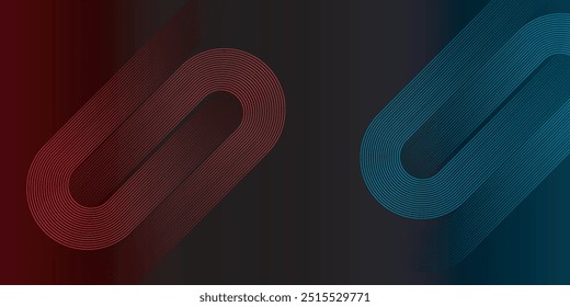 Abstract futuristic technology lines background with red and blue light effect. Gradient circle line pattern design. Glowing lines vector. Modern dark banner template graphic elements.