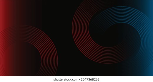 Abstractas tecnología futurista líneas de fondo con efecto de luz roja y azul. Diseño de patrón de línea de círculo degradado.