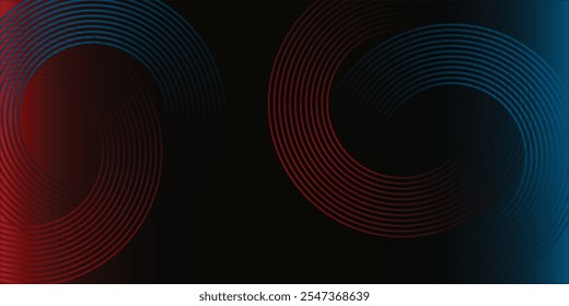 Abstractas tecnología futurista líneas de fondo con efecto de luz roja y azul. Diseño de patrón de línea de círculo degradado.