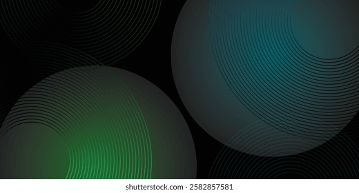 Abstract futuristic technology lines background with red and green light effect. Gradient circle lines pattern. Glowing neon geometric lines. Modern dark banner template design. Vector illustration