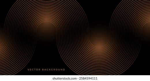 Abstract futuristic technology lines background black with dark brown light effect. Gradient circle line pattern design.