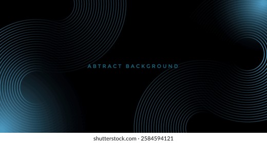 Abstract futuristic technology lines background with blue and black light effect. Gradient circle line pattern design.