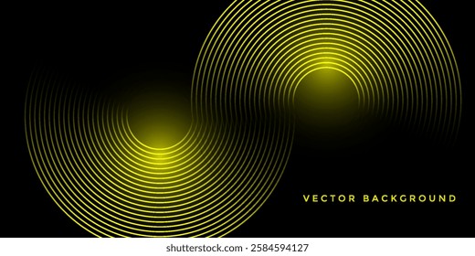 Abstract futuristic technology lines background black with yellow light effect. Gradient circle line pattern design.