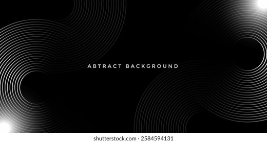 Abstract futuristic technology lines background with white and black light effect. Gradient circle line pattern design.