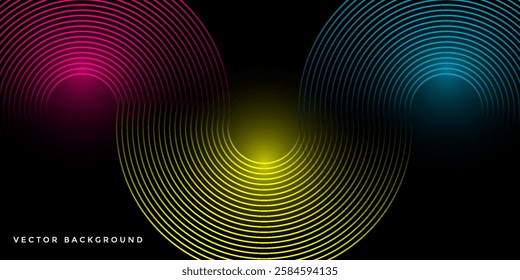 Abstract futuristic technology lines background black with colorful light effect. Gradient circle line pattern design.