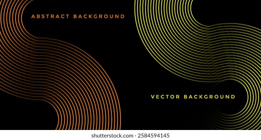 Abstract futuristic technology lines background black with orange and blue light effect. Gradient circle line pattern design.