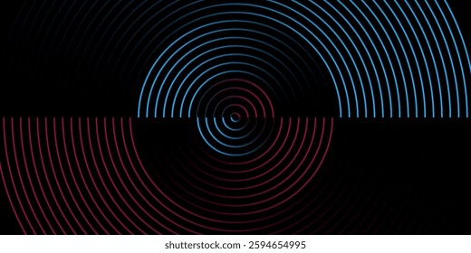 Abstract futuristic technology lines background with light effect. Glowing circle lines. Modern shiny blue and pink gradient geometric lines pattern. Horizontal banner template. Vector illustration