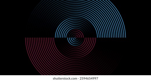 Abstract futuristic technology lines background with light effect. Glowing circle lines. Modern shiny blue and pink gradient geometric lines pattern. Horizontal banner template. Vector illustration