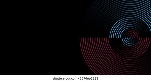 Abstract futuristic technology lines background with light effect. Glowing circle lines. Modern shiny blue and pink gradient geometric lines pattern. Horizontal banner template. Vector illustration