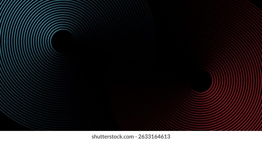 Abstract futuristic technology lines background with red and blue light effect. Gradient circle line pattern design. Glowing lines vector. Modern dark banner template graphic elements. eps 10