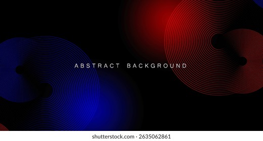 Abstract futuristic technology lines background with red and blue light effect. Gradient circle line pattern design. Glowing lines vector. Modern dark banner template graphic elements.