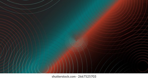 Abstract futuristic technology lines background with red and green light effect. Gradient circle lines pattern. modern arts. vector illustration