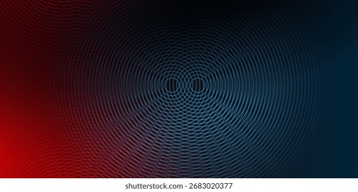 Abstract futuristic technology lines background with red and blue light effect. Gradient circle line pattern design. Glowing lines vector. Modern dark banner template graphic elements.