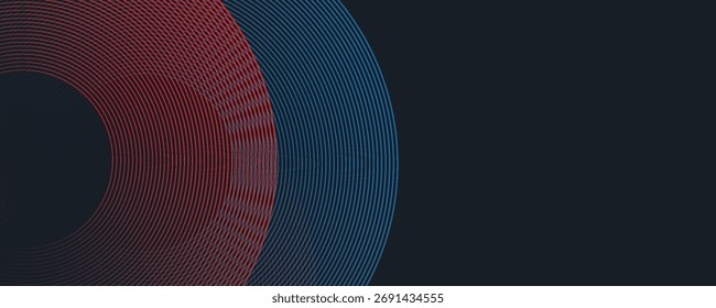 Abstractas tecnología futurista líneas de fondo con efecto de luz roja y azul. Diseño de patrón de línea de círculo degradado. Vector de líneas brillantes. 