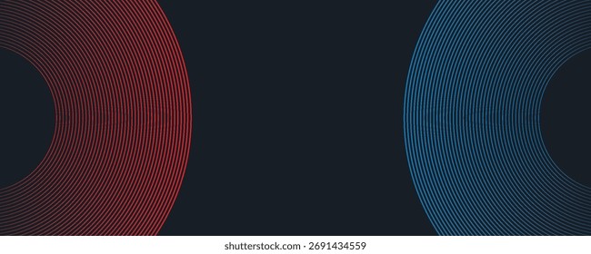 Abstract futuristic technology lines background with red and blue light effect. Gradient circle line pattern design. Glowing lines vector. 