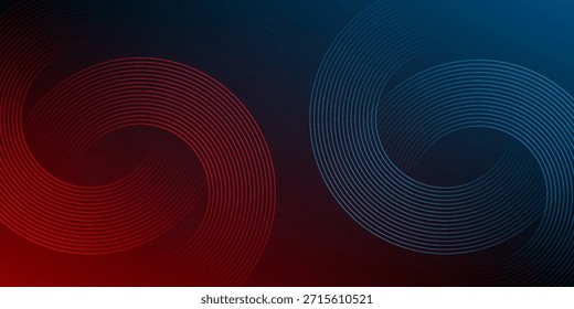 Abstractas tecnología futurista líneas de fondo con efecto de luz roja y azul. Diseño de patrón de línea de círculo degradado. Vector de líneas brillantes. Elementos gráficos modernos de Plantilla de Anuncio oscuro.
