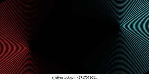 Abstractas tecnología futurista líneas de fondo con efecto de luz roja y azul. Diseño de patrón de línea de círculo degradado. Vector de líneas brillantes. Elementos gráficos modernos de Plantilla de Anuncio oscuro.