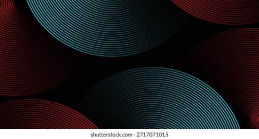 Abstractas tecnología futurista líneas de fondo con efecto de luz roja y azul. Diseño de patrón de línea de círculo degradado. Vector de líneas brillantes. Elementos gráficos modernos de Plantilla de Anuncio oscuro.