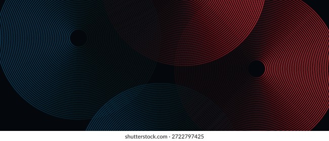Abstractas tecnología futurista líneas de fondo con efecto de luz roja y azul. Diseño de patrón de línea de círculo degradado. Vector de líneas brillantes. Elementos gráficos modernos de Plantilla de Anuncio oscuro.