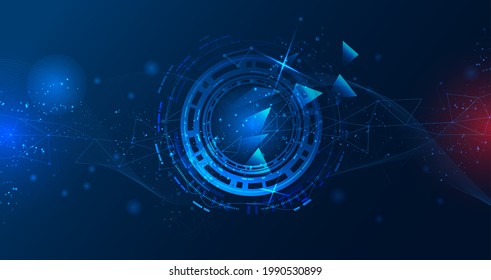 Abstrakte Futuristik. Die Technologie von Molekülen mit polygonalen Formen auf dunkelblauem Hintergrund. Illustration des Konzepts der digitalen Vectordesign-Technologie.	
