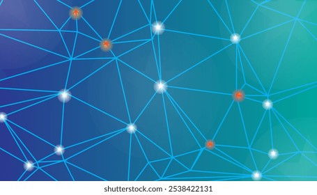 Abstractas fondo de red de tecnología futurista con líneas azules brillantes y nodos sobre fondo oscuro, conectando Formas geométricas y puntos de datos para conceptos de innovación