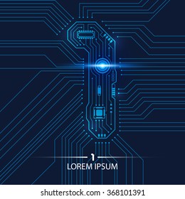 Abstract futuristic technology and number one circuit board background vector illustration