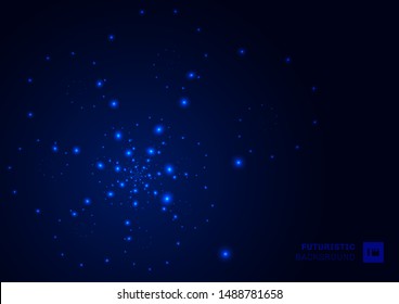 Abstract futuristic technology particles in cosmos blue background. Dots glitter spread. Vector illustration