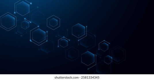 Abstract futuristic technology. A polygon with a glowing dot on blue dark background. Global network connection, social networking, big data visualization.