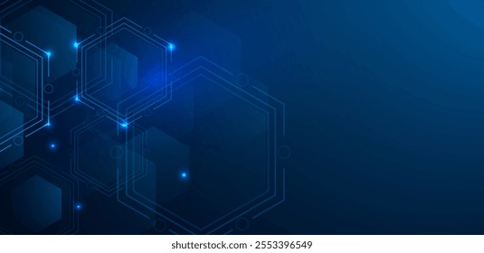 Abstract futuristic technology polygon light on blue background.