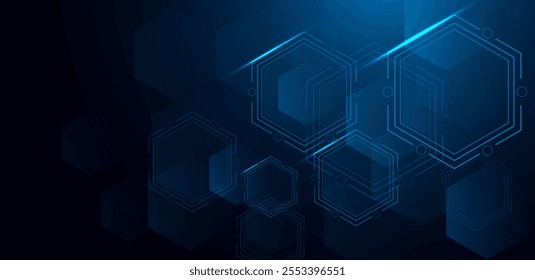 Abstract futuristic technology polygon light on blue background.