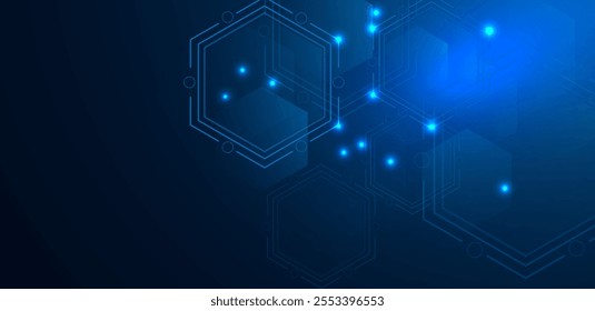 Abstract futuristic technology polygon light on blue background.